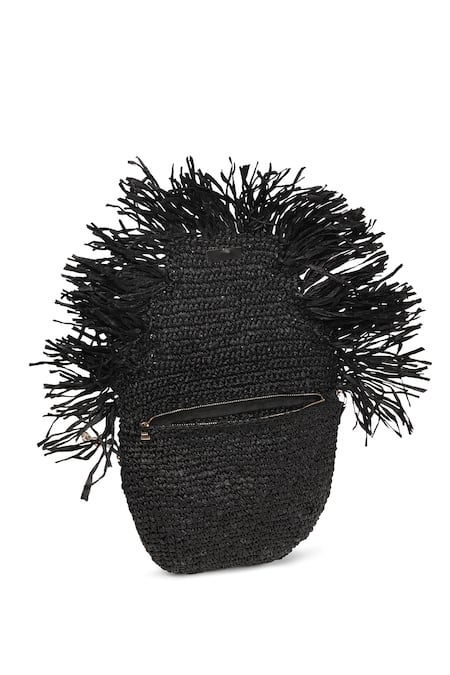 Buy_Jena_Black Tassels Raffia Moon Crossbody Bag_Online_at_Aza_Fashions