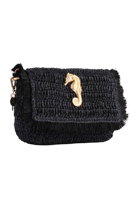 Shop Jena Black Sea Horse Emblem Crossbody Bag Online at Aza Fashions Shop_Jena_Black Sea Horse Emblem Crossbody Bag _Online_at_Aza_Fashions