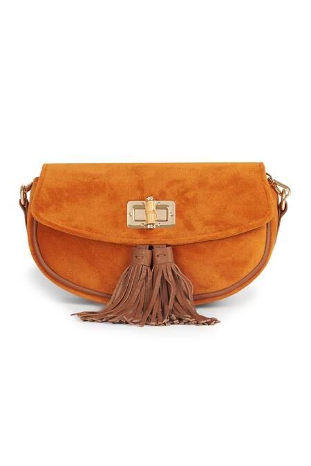 Jena Orange Velvet Tassel Work Crossbody Bag Online at Aza Fashions Jena_Orange Velvet Tassel Work Crossbody Bag _Online_at_Aza_Fashions