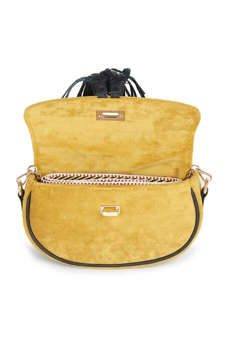 Shop_Jena_Yellow Velvet Tassel Work Bag _Online_at_Aza_Fashions