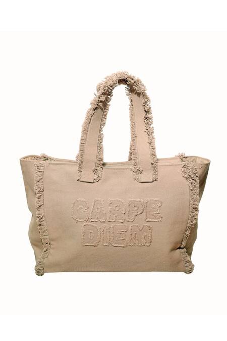 Jena_Beige Carpe Diem Canvas Tote Bag_Online_at_Aza_Fashions