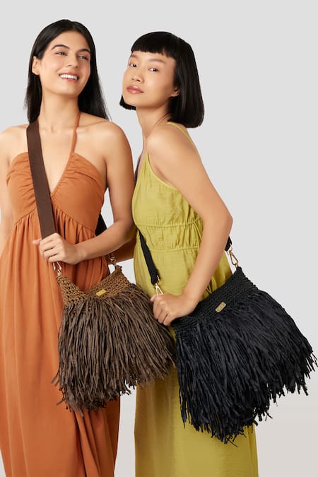 Jena_Brown Tassels Fringed Bucket Bag_Online_at_Aza_Fashions