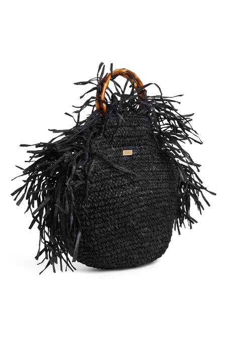Jena_Black Woven Fringe Bucket Bag _Online_at_Aza_Fashions