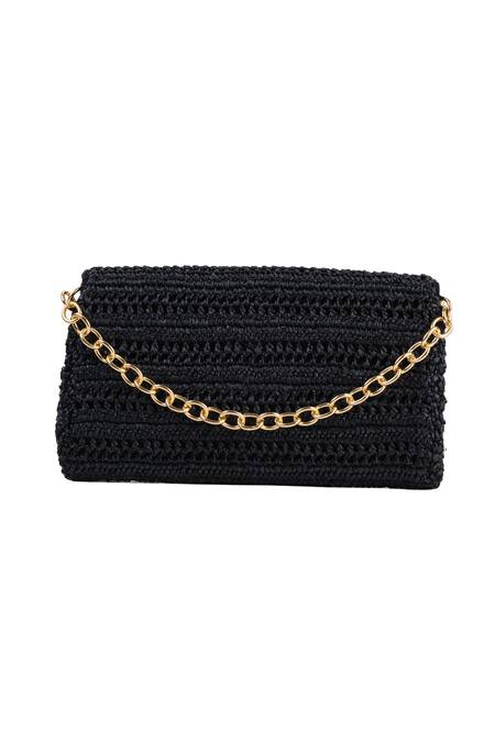 Buy_Jena_Black Woven Slim Real Emblem Embellished Clutch _Online_at_Aza_Fashions