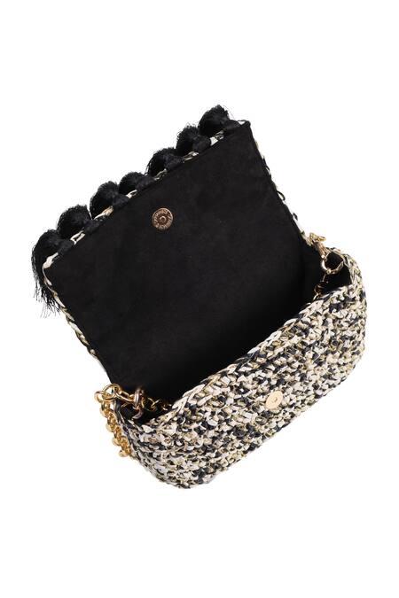 Jena_Black Woven 3-weave Embellished Clutch _at_Aza_Fashions