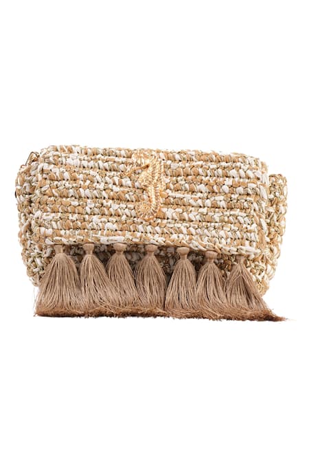 Jena_Beige Woven 3-weave Real Embellished Clutch _Online_at_Aza_Fashions