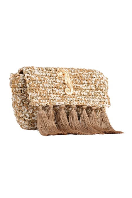 Jena_Beige Woven 3-weave Real Embellished Clutch _at_Aza_Fashions