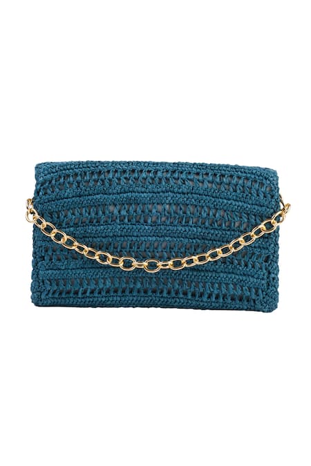 Buy_Jena_Blue Woven Star Fish Emblem Clutch_Online_at_Aza_Fashions