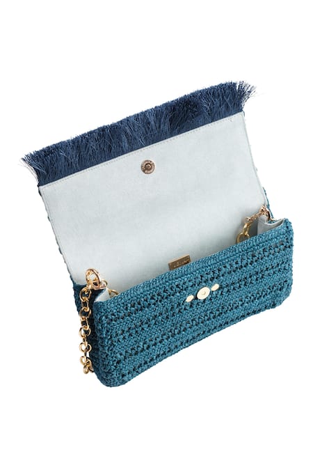 Jena_Blue Woven Star Fish Emblem Clutch_at_Aza_Fashions