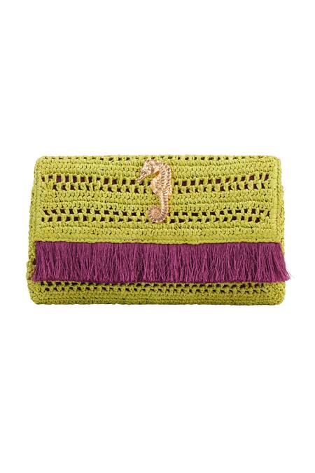 Jena Green Woven Raffia Embellished Clutch Online at Aza Fashions Jena_Green Woven Raffia Embellished Clutch _Online_at_Aza_Fashions