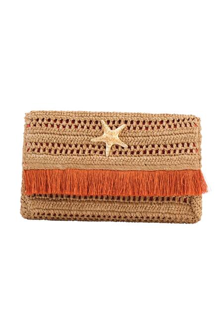 Jena_Brown Woven Slim Real Raffia Clutch _Online_at_Aza_Fashions
