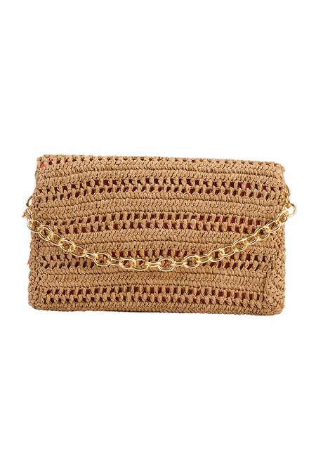Buy_Jena_Brown Woven Slim Real Raffia Clutch _Online_at_Aza_Fashions