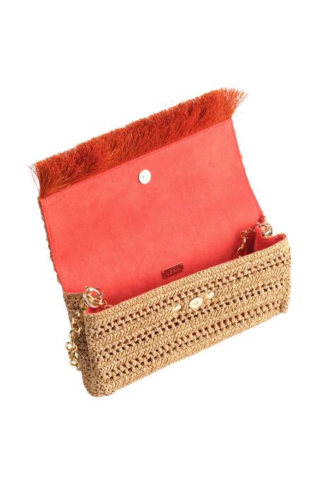 Jena_Brown Woven Slim Real Raffia Clutch _at_Aza_Fashions