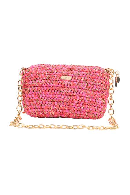 Buy_Jena_Pink Woven 3-weave Two-tone Clutch _Online_at_Aza_Fashions