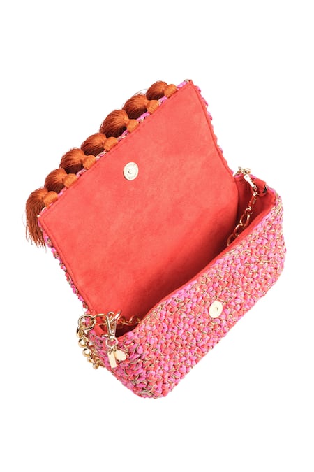 Jena_Pink Woven 3-weave Two-tone Clutch _at_Aza_Fashions