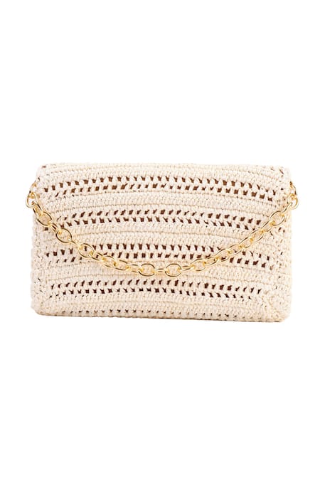 Buy_Jena_Off White Woven Slim Real Embellished Clutch_Online_at_Aza_Fashions
