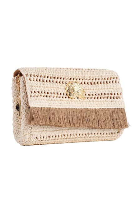 Shop_Jena_Off White Woven Slim Real Embellished Clutch_Online_at_Aza_Fashions