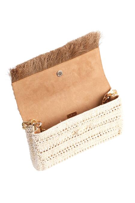 Jena_Off White Woven Slim Real Embellished Clutch_at_Aza_Fashions