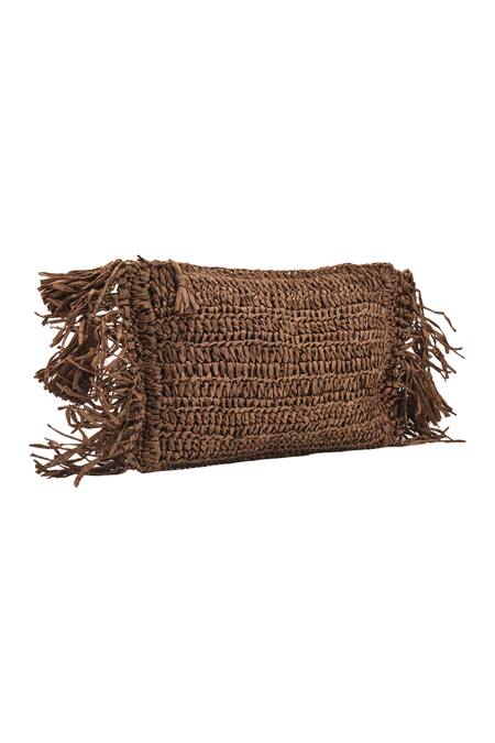 Shop_JENA_Brown Woven Fringe Clutch _at_Aza_Fashions