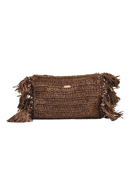 JENA_Brown Woven Fringe Clutch _Online_at_Aza_Fashions