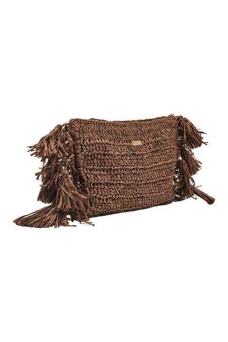 Buy_JENA_Brown Woven Fringe Clutch _Online_at_Aza_Fashions