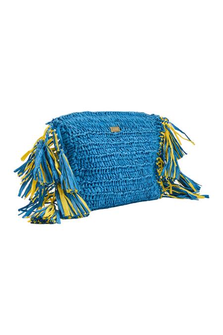 Jena_Blue Woven Fringed Tasselled Clutch_Online_at_Aza_Fashions