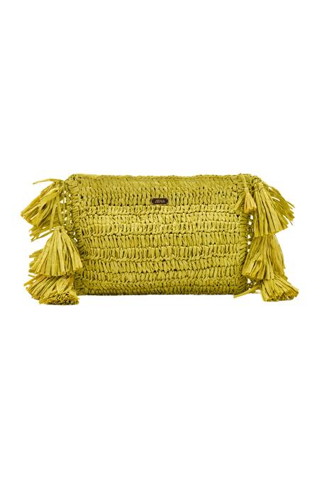 Jena_Green Woven Textured Fringed Clutch_Online_at_Aza_Fashions