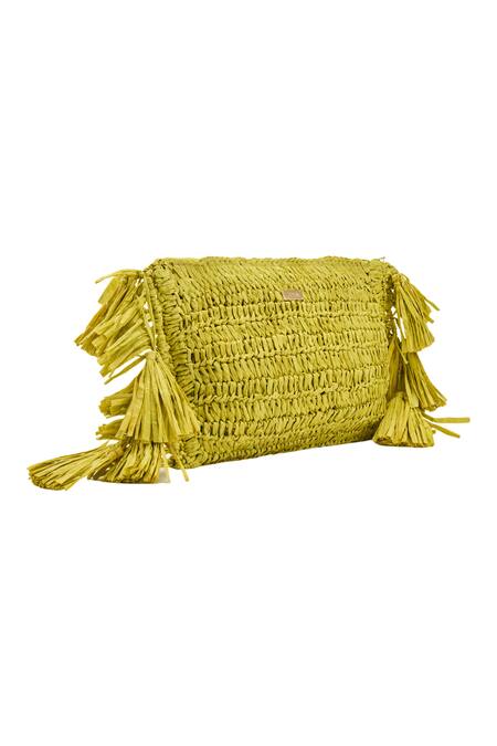 Buy_Jena_Green Woven Textured Fringed Clutch_Online_at_Aza_Fashions