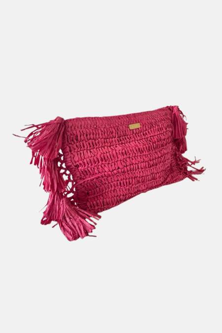 Jena Pink Woven Raffia Fringed Clutch Online at Aza Fashions Jena_Pink Woven Raffia Fringed Clutch _Online_at_Aza_Fashions