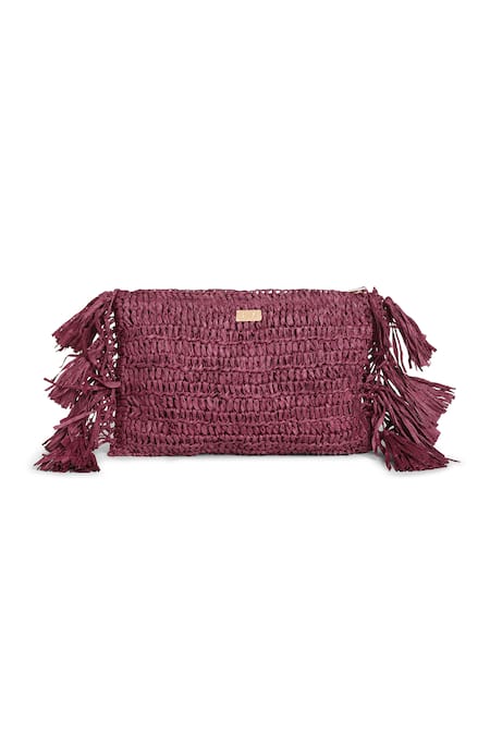 JENA Raffia Fringed Textured Clutch 