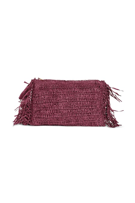 Jena Raffia Fringed Textured Clutch 
