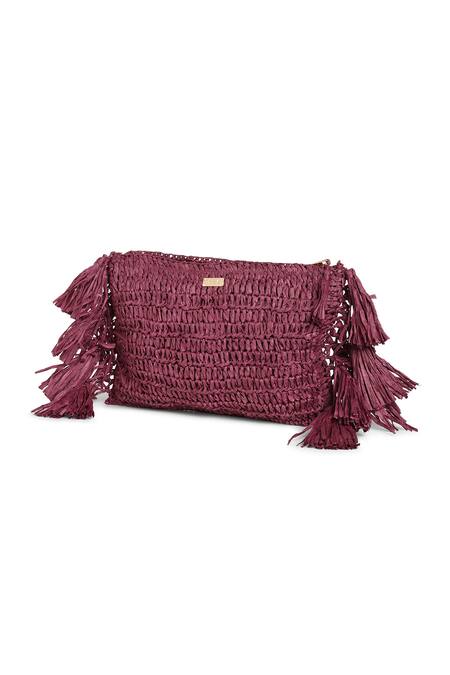 Jena_Purple Woven Raffia Fringed Textured Clutch _Online_at_Aza_Fashions