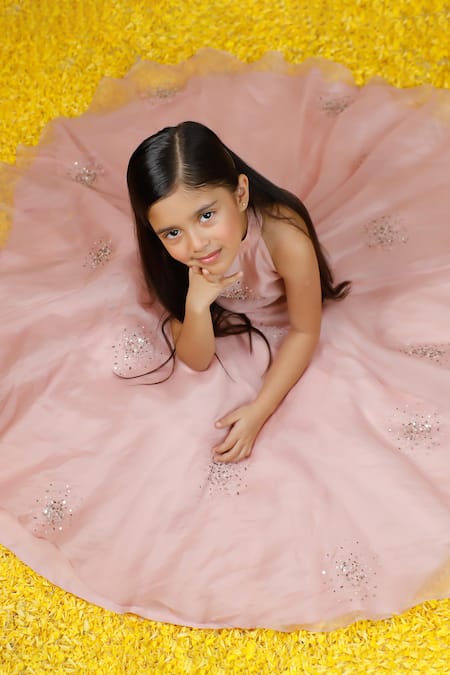 Shop_Swati Golyan_Pink Silk Organza Embroidery Cutdana Sequin Lehenga And Crop Top Set  _Online_at_Aza_Fashions