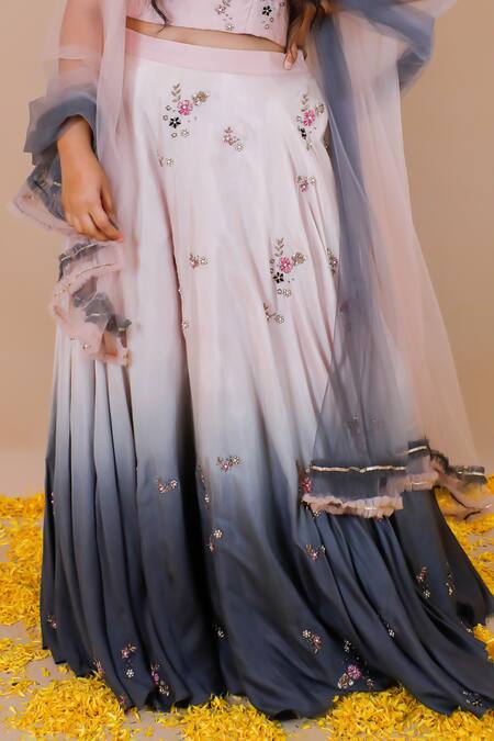 Swati Golyan_Pink 100% Cotton Embroidery Zardozi Ombre Hand Lehenga Set  _Online_at_Aza_Fashions