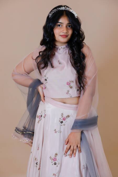 Buy_Swati Golyan_Pink 100% Cotton Embroidery Zardozi Ombre Hand Lehenga Set  _Online_at_Aza_Fashions