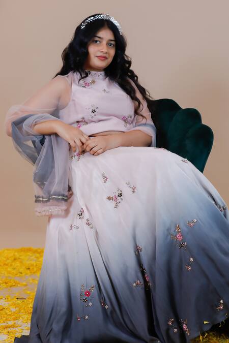 Shop_Swati Golyan_Pink 100% Cotton Embroidery Zardozi Ombre Hand Lehenga Set  _Online_at_Aza_Fashions