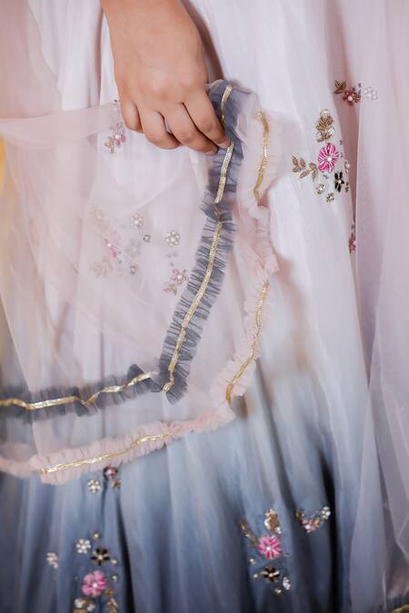 Swati Golyan_Pink 100% Cotton Embroidery Zardozi Ombre Hand Lehenga Set  _at_Aza_Fashions