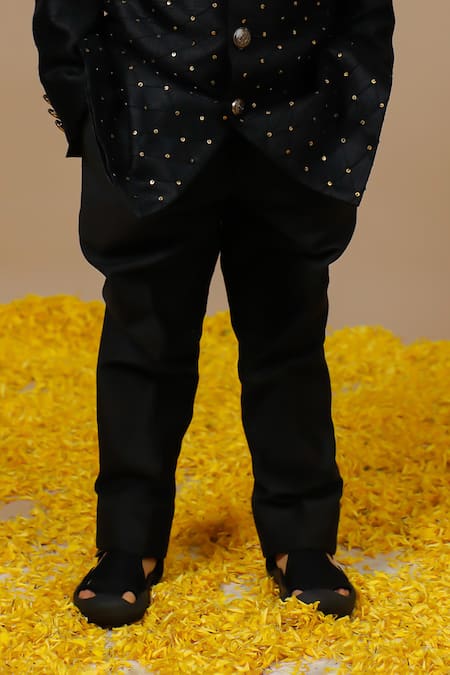 Swati Golyan_Black 100% Raw Mashru Silk Embroidery Sequin Jodhpuri And Pant Set  _Online_at_Aza_Fashions