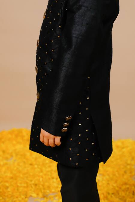 Swati Golyan_Black 100% Raw Mashru Silk Embroidery Sequin Jodhpuri And Pant Set  _at_Aza_Fashions