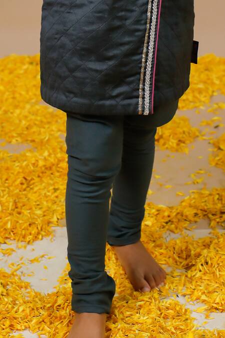 Swati Golyan_Black Chanderi Embroidery Gota Hand Quilted Angrakha Set  _Online_at_Aza_Fashions