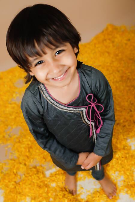 Buy_Swati Golyan_Black Chanderi Embroidery Gota Hand Quilted Angrakha Set  _Online_at_Aza_Fashions