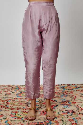 Yuvraani Jaipur Purple Silk, Organza Pearls Round Neck Hand Embroidered Kurta Pant Set Online at Aza Fashions Yuvraani Jaipur_Purple Silk, Organza Pearls Round Neck Hand Embroidered Kurta Pant Set _Online_at_Aza_Fashions