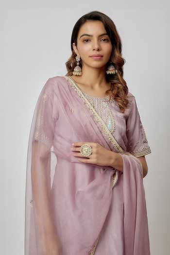 Buy Yuvraani Jaipur Purple Silk, Organza Pearls Round Neck Hand Embroidered Kurta Pant Set Online at Aza Fashions Buy_Yuvraani Jaipur_Purple Silk, Organza Pearls Round Neck Hand Embroidered Kurta Pant Set _Online_at_Aza_Fashions