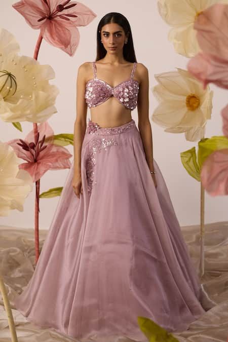 Roqa 3D Embellished Bellflower Petal Bustier With Lehenga 