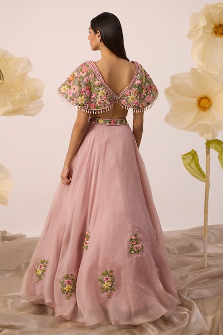 Shop Roqa Pink Net, Organza Pearls, Embroidery Buttercup Bloom Resham Lehenga With Blouse at Aza Fashions Shop_Roqa_Pink Net, Organza Pearls, Embroidery Buttercup Bloom Resham Lehenga With Blouse _at_Aza_Fashions