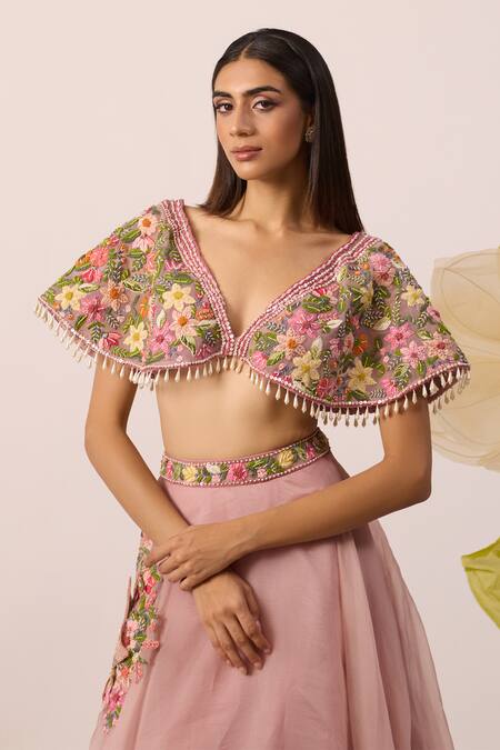 Roqa Pink Net, Organza Pearls, Embroidery Buttercup Bloom Resham Lehenga With Blouse Online at Aza Fashions Roqa_Pink Net, Organza Pearls, Embroidery Buttercup Bloom Resham Lehenga With Blouse _Online_at_Aza_Fashions