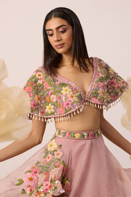 Buy Roqa Pink Net, Organza Pearls, Embroidery Buttercup Bloom Resham Lehenga With Blouse Online at Aza Fashions Buy_Roqa_Pink Net, Organza Pearls, Embroidery Buttercup Bloom Resham Lehenga With Blouse _Online_at_Aza_Fashions