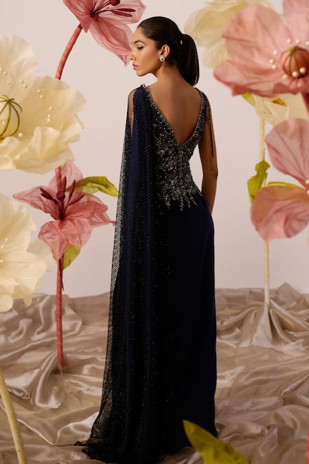 Roqa Clematis Moonlet Crystal Embroidered Gown 