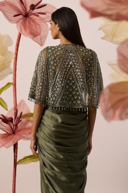 Roqa Disa Stellar Embroidered Cape With Draped Gown 