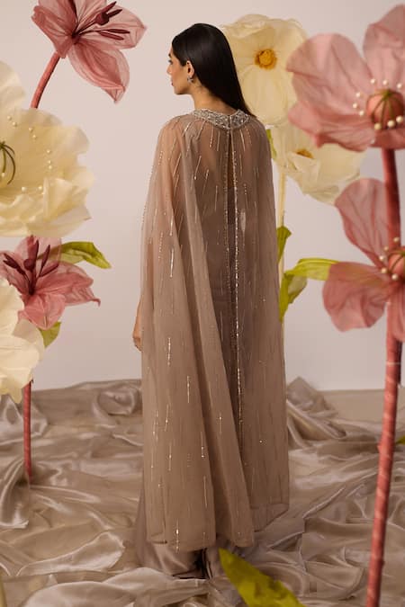 Roqa Forget Me Not Matrix Embroidered Cape With Draped Gown 